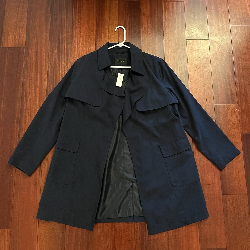Banana Republic Trench Coat Women Large Black Factory Jacket Overcoat Preppy NWT